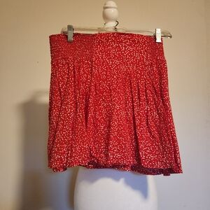 Bright Red With White Polka Dot Elastic Waist Mini Skirt Gap Factory Large L EUC